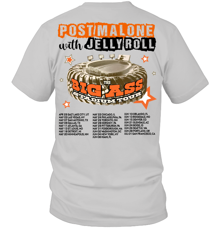 Post Malone Jelly Roll 2025 Tour Shirt, Big Ass Stadium Tour - ECOTR4193 (White Shirt)