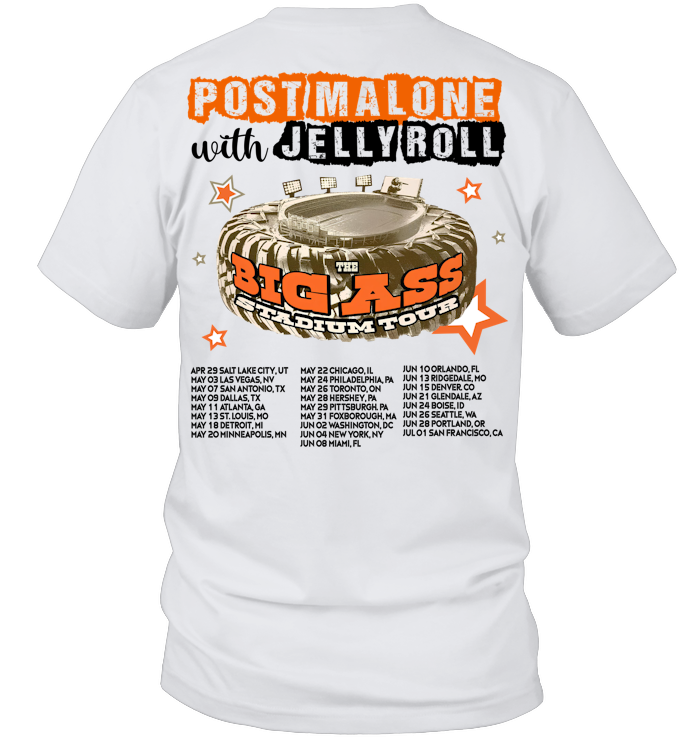 Post Malone Jelly Roll 2025 Tour Shirt, Big Ass Stadium Tour - ECOTR4193 (White Shirt)