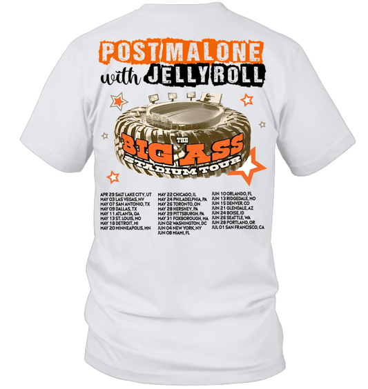 Post Malone Jelly Roll 2025 Tour Shirt, Big Ass Stadium Tour - ECOTR4193 (White Shirt)