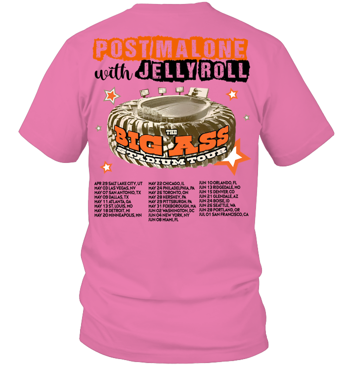 Post Malone Jelly Roll 2025 Tour Shirt, Big Ass Stadium Tour - ECOTR4193 (White Shirt)