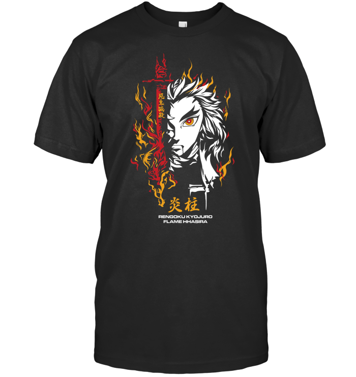Demon Slayer Kyojuro Rengoku Unisex Tee - ECOBT1368 (Black Shirt)