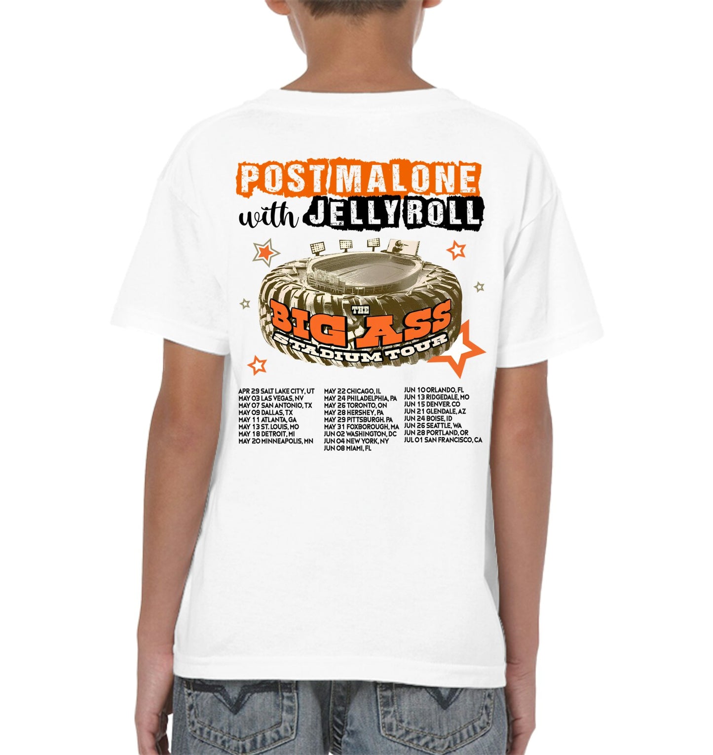 Post Malone Jelly Roll Concert Tour Shirt - ECOLD196 (White Shirt) copy